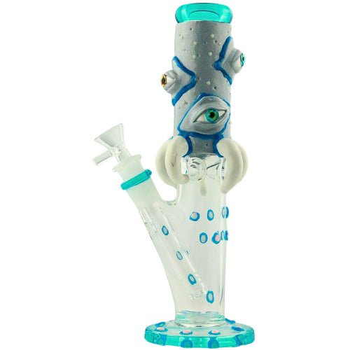 10" GLASS TOBACCO PIPE STRAIGHT WITH DEVIL EYE DESIGN 467GM - BLUE