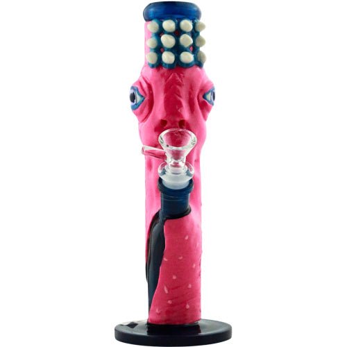 10" GLASS TOBACCO PIPE STRAIGHT WITH MONSTER DESIGN 498GM - PINK