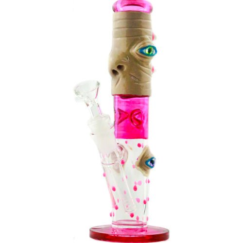 10" GLASS TOBACCO PIPE STRAIGHT WITH DEVIL EYE DESIGN 409GM - SHINY PINK